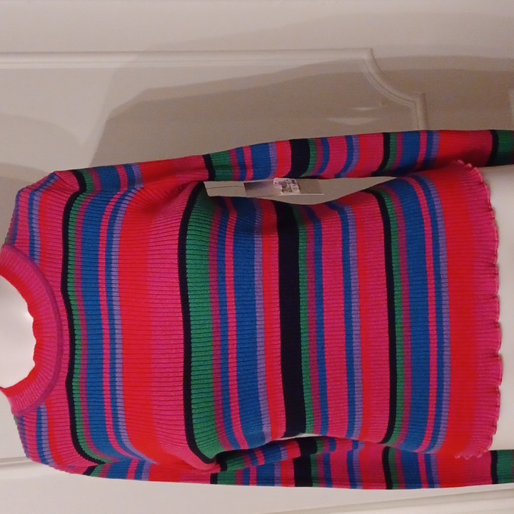 (Nwt) Boutique Vibrant Multicolor Long Sleeve_sz (S) Crew Neck Ribbed Top